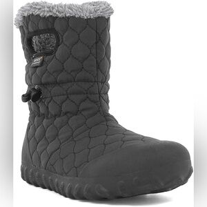 Bogs B-Moc Quilt Puff Waterproof Winter Boots Faux Fur in Grey | Women’s Size 8